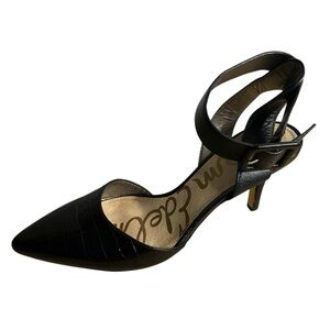 Sam Edelman Women's Black Croc-Embossed Okala Ankle Strap Heels